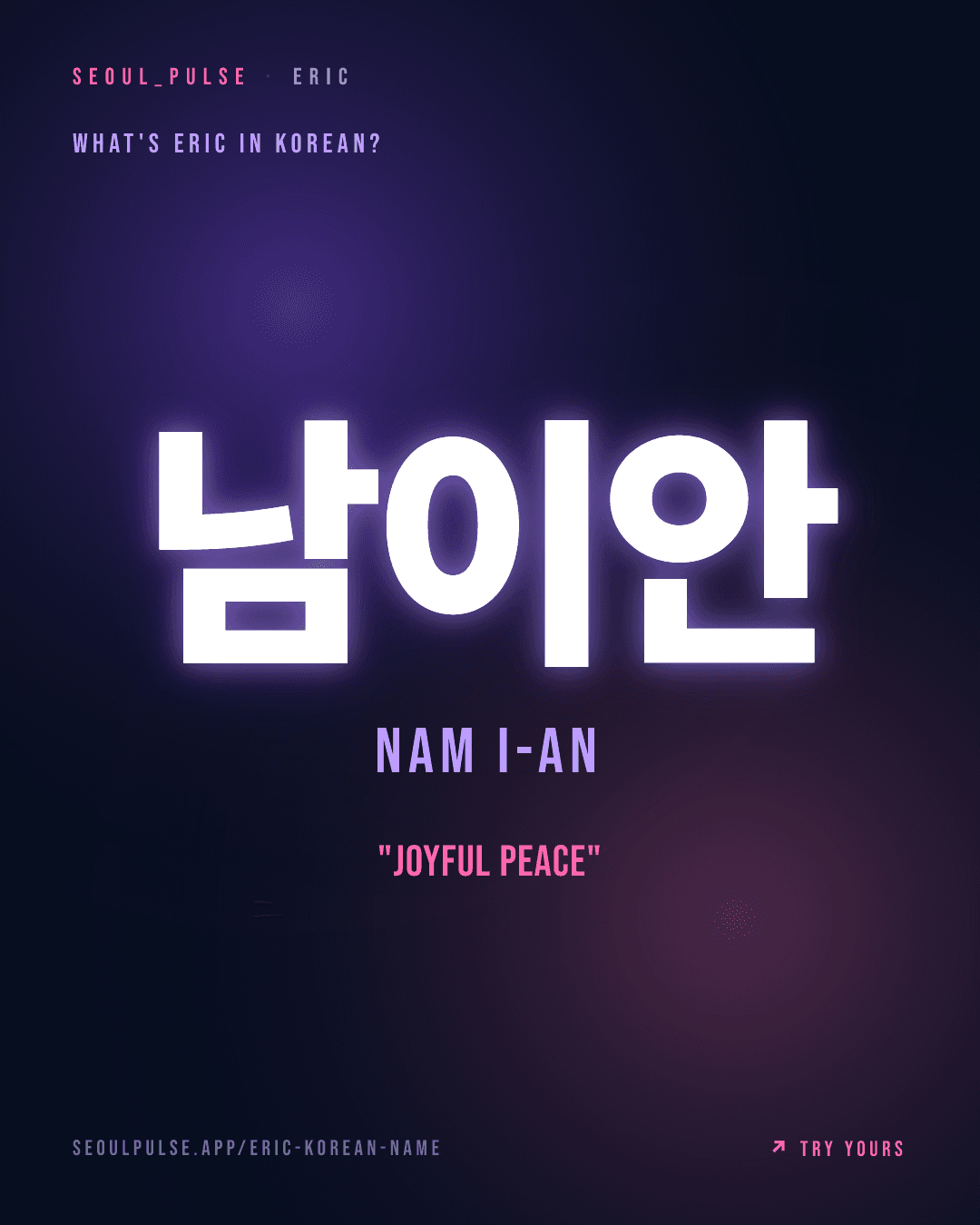 Eric in Korean: 남이안 (Nam I-An) — joyful peace