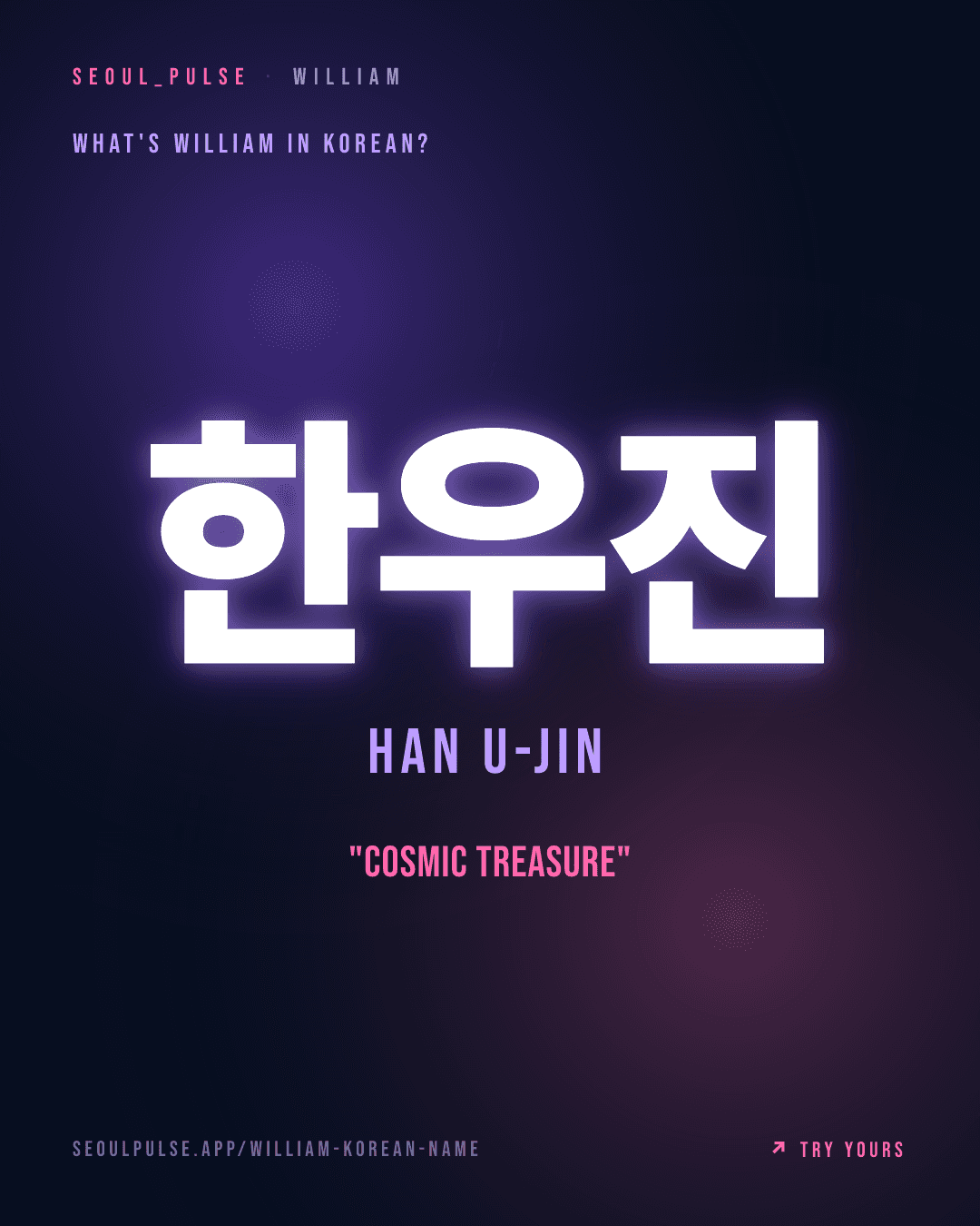 William in Korean: 한우진 (Han U-Jin) — cosmic treasure