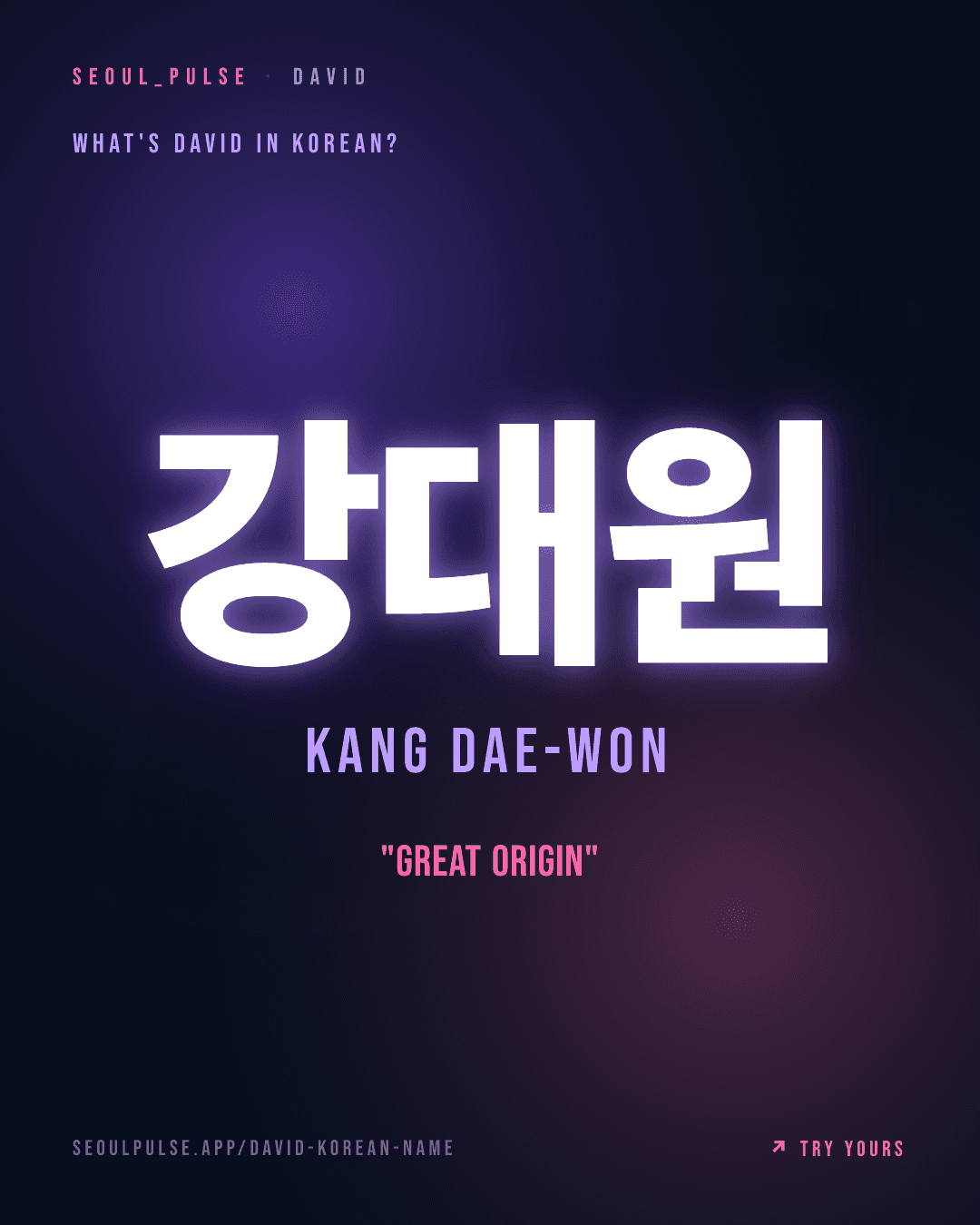 David in Korean: 강대원 (Kang Dae-Won) — great origin