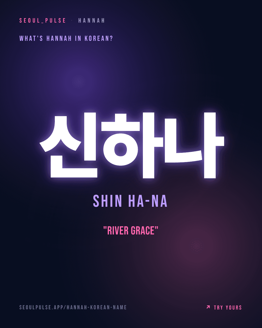 Hannah in Korean: 신하나 (Shin Ha-Na) — river grace
