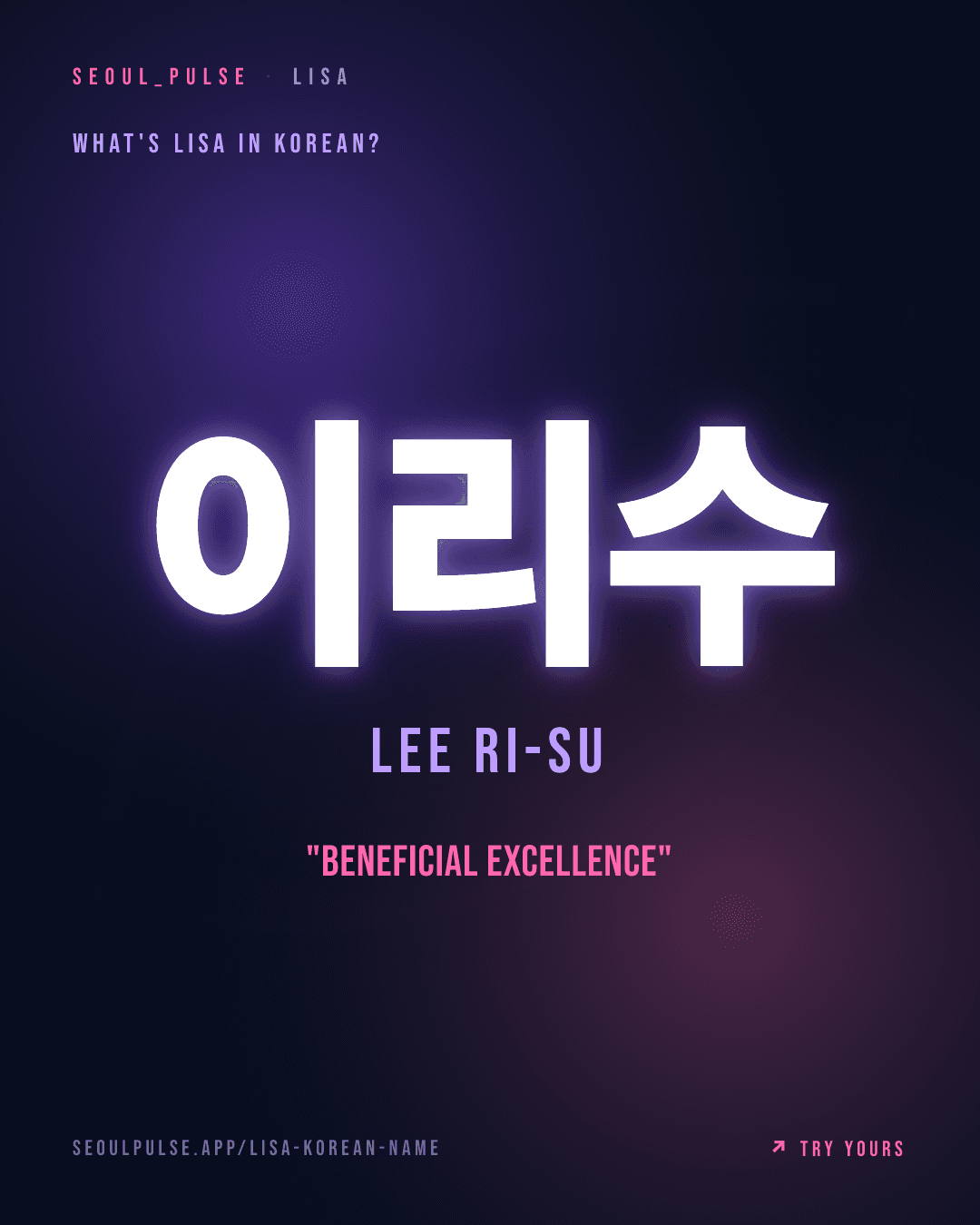 Lisa in Korean: 이리수 (Lee Ri-Su) — beneficial excellence
