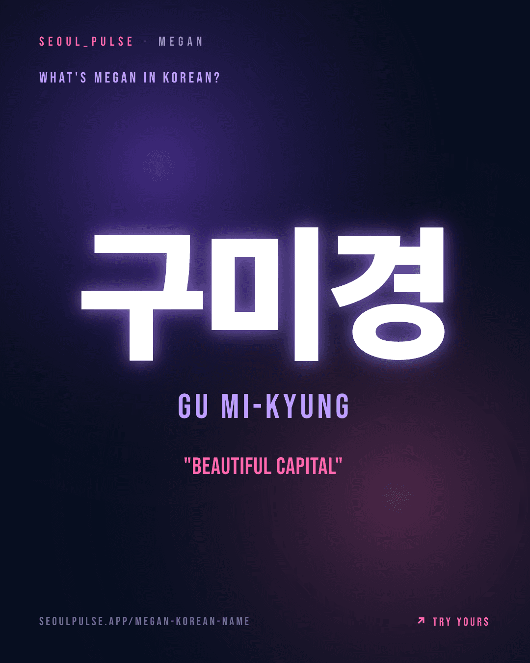 Megan in Korean: 구미경 (Gu Mi-Kyung) — beautiful capital