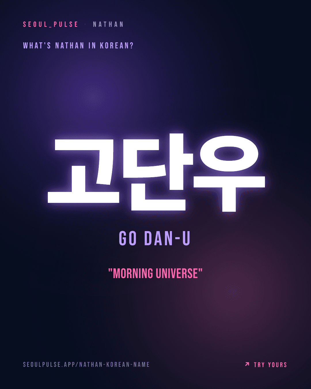 Nathan in Korean: 고단우 (Go Dan-U) — morning universe